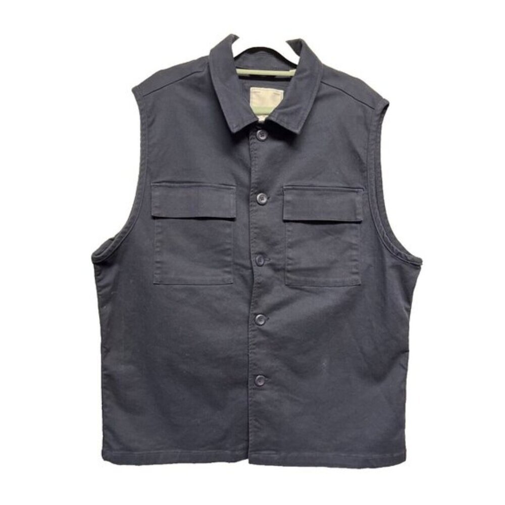 NWT Produkt Women's Heavy Cotton Navy Blue Sleeveless Work Button Down Shirt XL